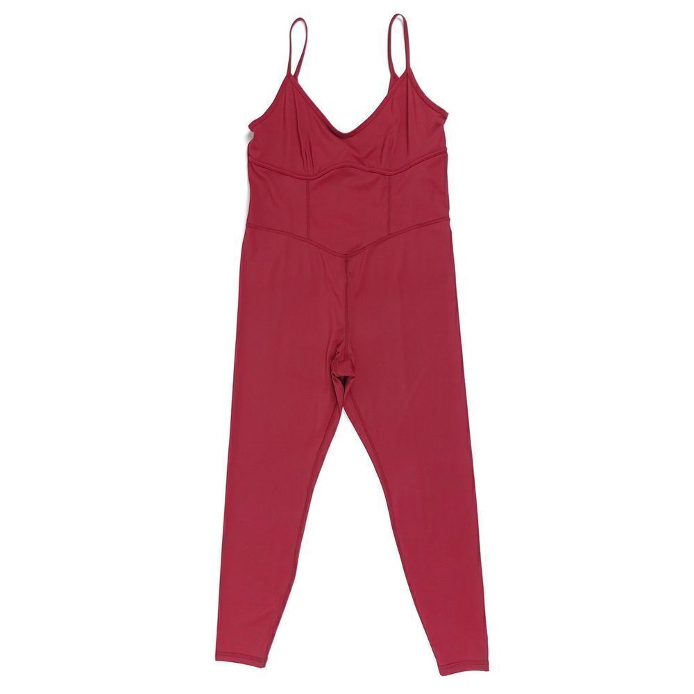 JOYLAB 90s Corset Slim Yoga Athletic Ankle Cropped Jumpsuit Burgundy Red XL Y2k